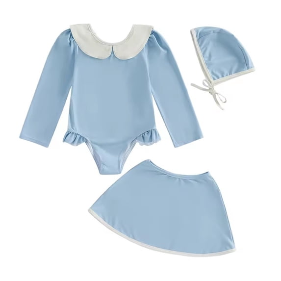 Ticikt Baby Girl Swimsuit Long Sleeve 3 Piece Rash Guard with Sun Hat Zipper Bathing Suit 0-3Y