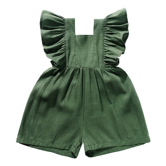Ticikt Baby Girls Boys Playsuits Ruffled Jumpsuit Fly Sleeve Romper Linen Overalls Summer Clothes,Color:Green,Size:6-12 Months