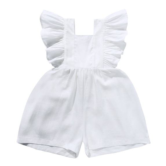 Ticikt Baby Girls Boys Playsuits Ruffled Jumpsuit Fly Sleeve Romper Linen Overalls Summer Clothes,Color:White,Size:18-24 Months