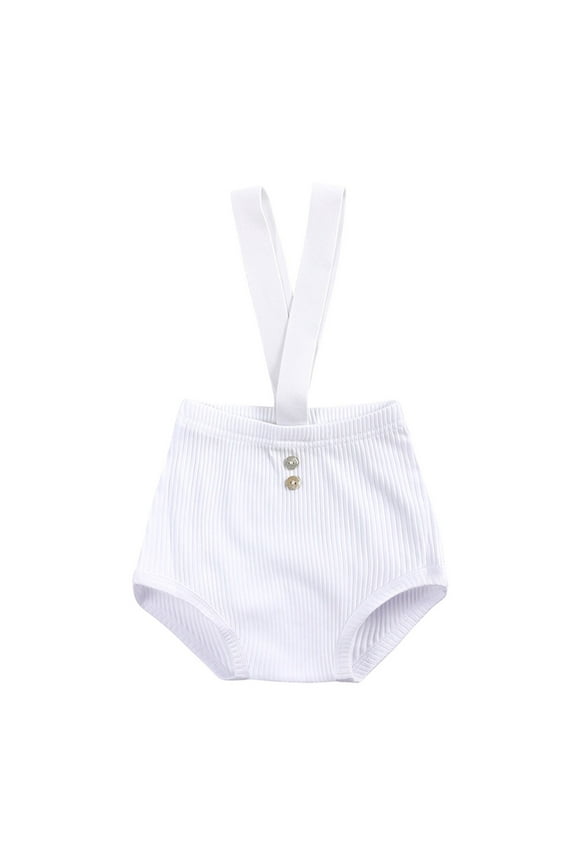 Baby Girls Boys Suspender Striped Shorts Overalls Solid Ribbed Knitted Bloomers Summer Clothes,Color:White,Size:12-24 Months