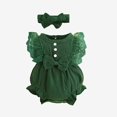 thumbnail image 1 of Ticikt Baby Girls' Lace Ruffle Romper Set, 2-Piece Cotton Gauze Onesie with Bow Headband,Green, 1 of 5