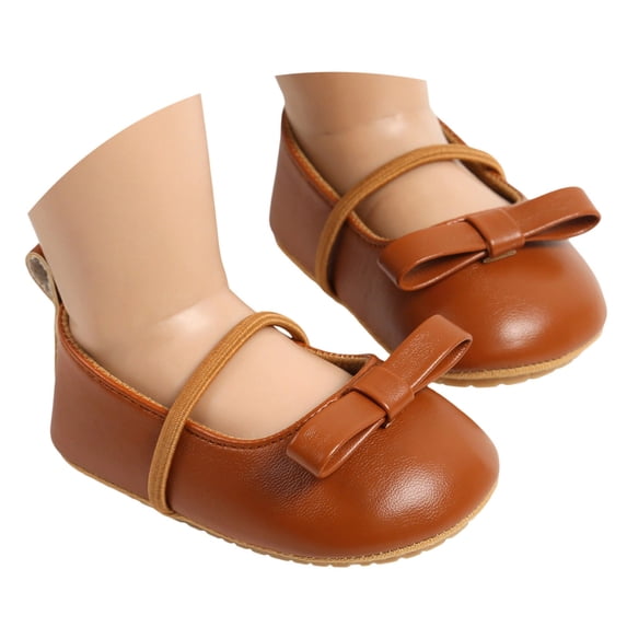 Ticikt Baby Girls Mary Jane Flats Shoes with Non- Soft Sole First Walkers Toddler Princess Dress Shoes,Color:Brown,0-6 Months