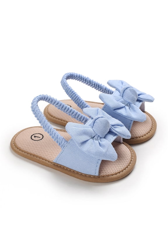 Baby Girls Sandals Summer Shoes Solid Bow Beach Shoes Outdoor First Walker Toddler Girls Shoes for Summer,Color:Sky Blue,Size:18-24 Months