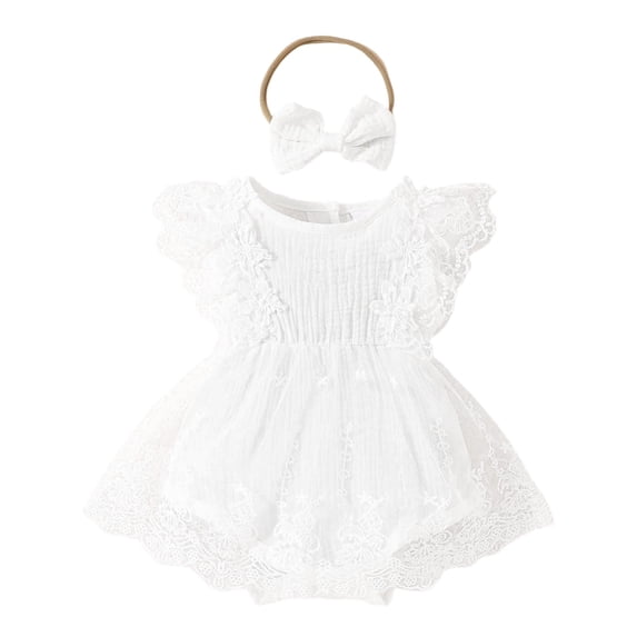 Ticikt Baby Girls' Sleeveless Lace & Mesh Bodysuit Dress Sweet Floral Romper with Bow for 0-18 Months Cotton Blend,Color:White