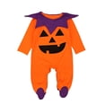 thumbnail image 1 of Ticikt Baby Halloween Footed Romper, Long Sleeve Jumpsuit with Pumpkin Face Applique, 1 of 6