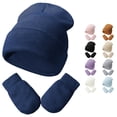 thumbnail image 1 of Ticikt Baby Knit Beanie & Mitten Set, Solid Color Soft Warm Toddler Hat Gloves Kit for Autumn Winter,Navy,3-24 Months, 1 of 9