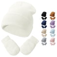 thumbnail image 1 of Ticikt Baby Knit Beanie & Mitten Set, Solid Color Soft Warm Toddler Hat Gloves Kit for Autumn Winter,White,2-6 Years, 1 of 8