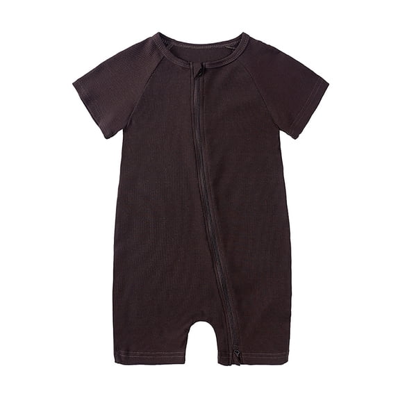 Ticikt Baby Romper Pajamas Zipper Short Sleeve Sleeper Jumpsuit 95% Cotton Soft Breathable with Zipper Guard for Easy Change,Color:Brown