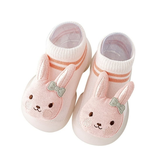 Ticikt Baby Sock Shoes Toddler Non- Soft Bottom First Walking Shoes Breathable Lightwewight Cute Animal Rubber Sole Shoes Floor Slippers for Boys Girls,Color:Pink,12-18 Months