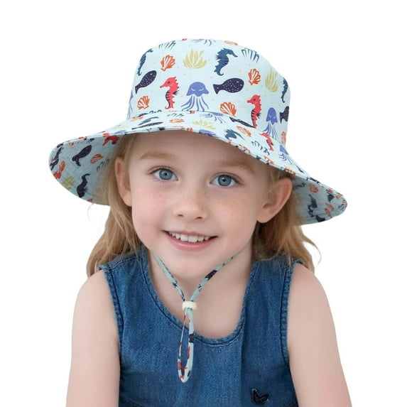 Ticikt Baby Sun Hat Toddler Bucket Hats Summer Sun Protective Kids Beach Hats Wide Brim Outdoor Camping Hat for Boys Girls 0-6Y