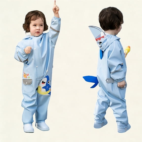 Ticikt Baby Toddler Little Big Kid's Raincoat Dinosaur Poncho Waterproof Transparent Rain Gear 1-8Y,Color:Blue