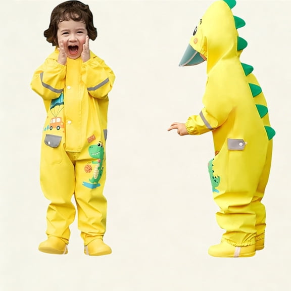 Ticikt Baby Toddler Little Big Kid's Raincoat Dinosaur Poncho Waterproof Transparent Rain Gear 1-8Y,Color:Yellow