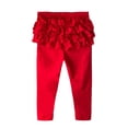 thumbnail image 1 of Ticikt Baby Toddler and Little Girls Ruffles Waist Leggings Solid Color Pants,Color:Red, 1 of 6