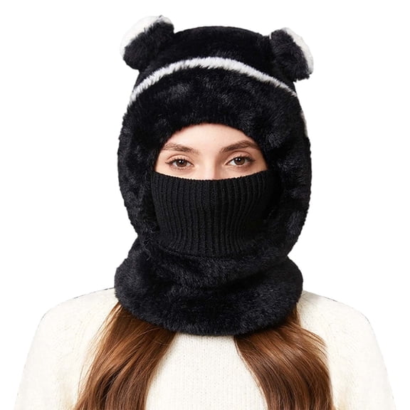 Ticikt Balaclava Ski Hat Windproof Hat Cap Scarf for Women and Men - Face Ear Cover for Extreme Cold Weather Gear,Color:Black