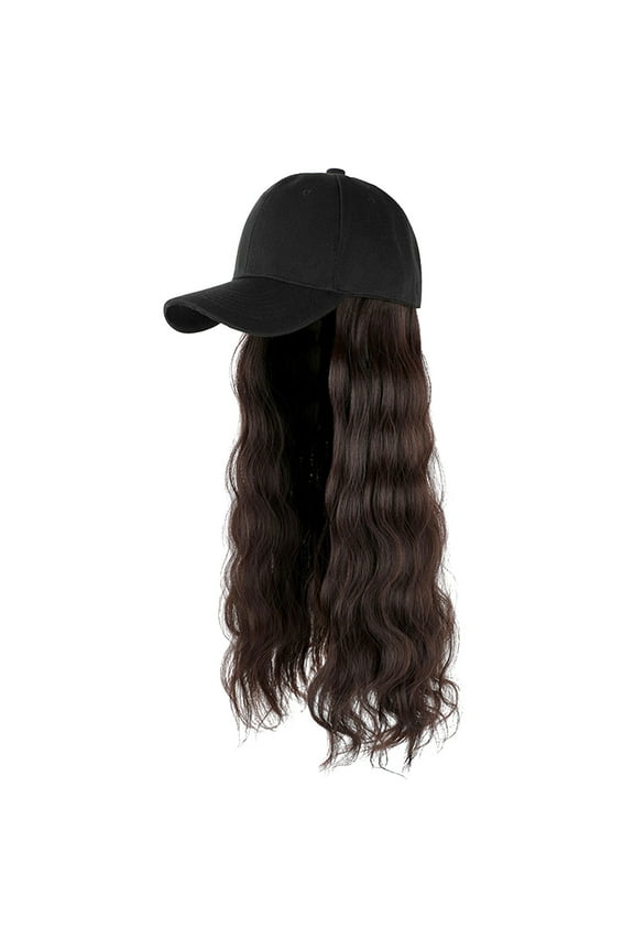 Baseball Cap Hair Wave Curly Hairstyle Adjustable Wig Hat Attached Long Hair,Color:C