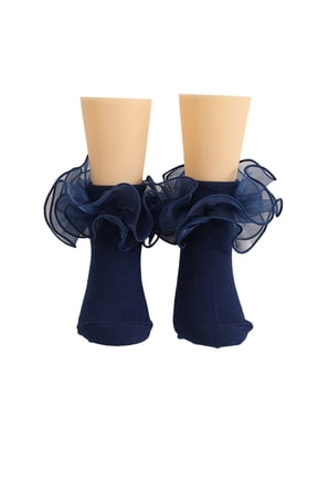 Big Ruffle Ankle Socks Lace Frilly Cute Socks-Soft Cotton Girls Sock,Color:Navy,4-6 Years