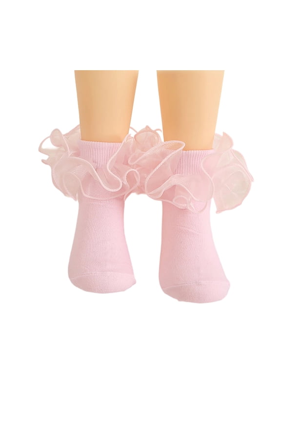 Big Ruffle Ankle Socks Lace Frilly Cute Socks-Soft Cotton Girls Sock,Color:Pink,6-12 Months