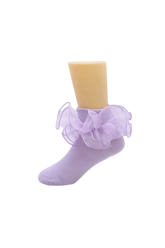 Big Ruffle Ankle Socks Lace Frilly Cute Socks-Soft Cotton Girls Sock,Color:Purple,0-6 Months