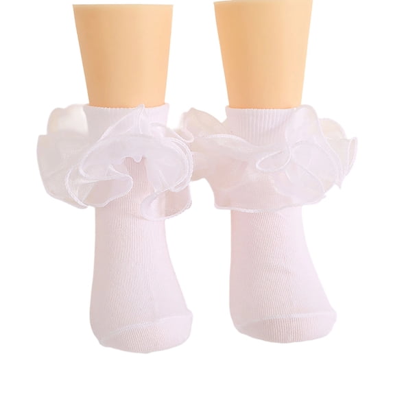 Ticikt Big Ruffle Ankle Socks Lace Frilly Cute Socks-Soft Cotton Girls Sock,Color:White,1-3 Years