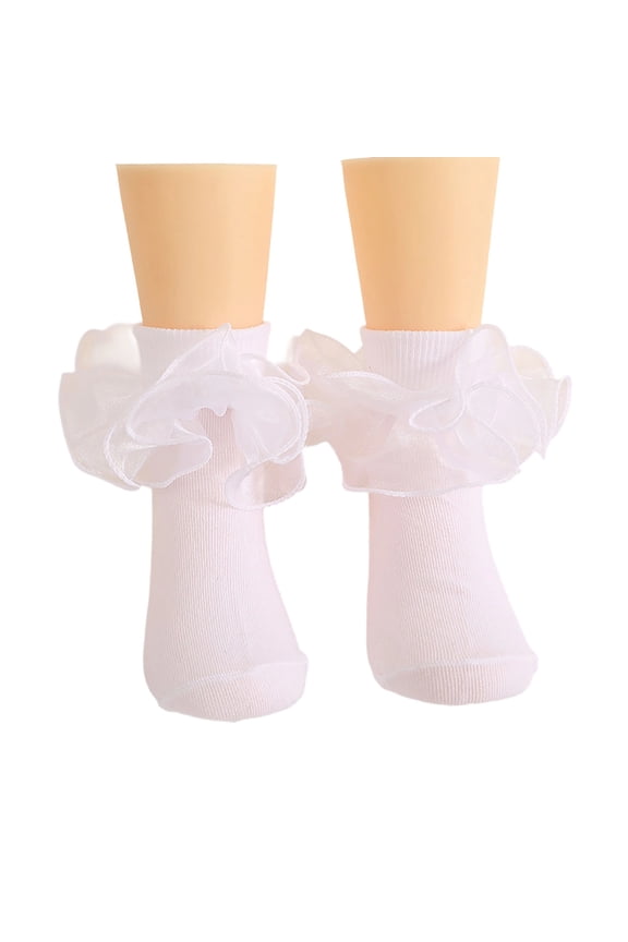 Big Ruffle Ankle Socks Lace Frilly Cute Socks-Soft Cotton Girls Sock,Color:White,4-6 Years