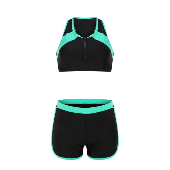 Ticikt Bikini Swimsuit, Womens Two-Pieces Color Bikinis Set Flat Swimsuit Split Bathing Suit U-Neck Wide Straps Swimwear with Zipper,Color:Green,Size:XXL