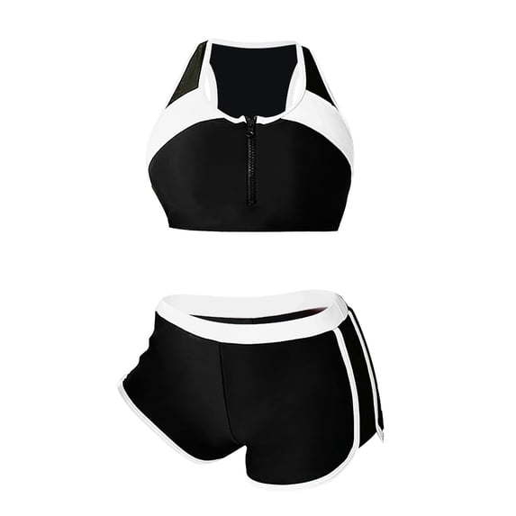 Ticikt Bikini Swimsuit, Womens Two-Pieces Color Bikinis Set Flat Swimsuit Split Bathing Suit U-Neck Wide Straps Swimwear with Zipper,Color:White,Size:S