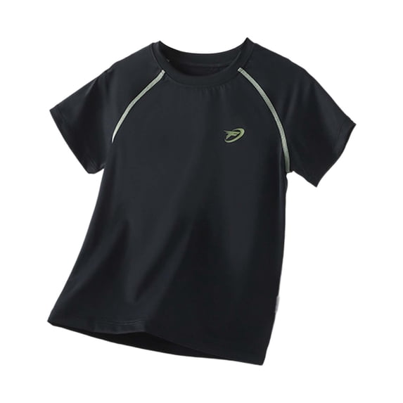Ticikt Boy's UPF 50+ Rash Guard Athletic Shirts Short Sleeve Sport Fishing Surfing Water Beach Shirts Quick Drying Top,Color:Black,Size:110