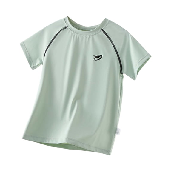 Ticikt Boy's UPF 50+ Rash Guard Athletic Shirts Short Sleeve Sport Fishing Surfing Water Beach Shirts Quick Drying Top,Color:Green,Size:130