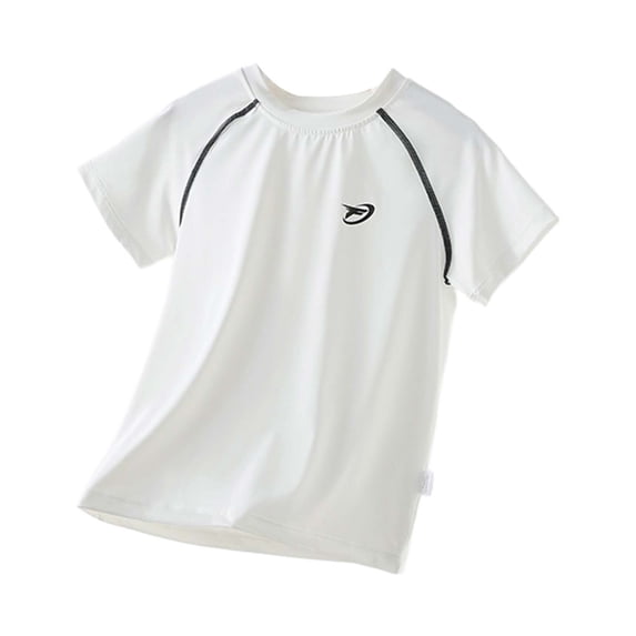 Ticikt Boy's UPF 50+ Rash Guard Athletic Shirts Short Sleeve Sport Fishing Surfing Water Beach Shirts Quick Drying Top,Color:White,Size:120