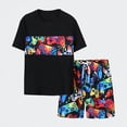 thumbnail image 1 of Ticikt Boys 2-Piece Rash Guard Swimsuit, Quick Drying Print UPF 50+ Swim Set with Trunks, 7-12Y,Black, 1 of 6