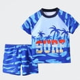 thumbnail image 1 of Ticikt Boys 2-Piece Rash Guard Swimsuit Set, Quick Drying Print Short Sleeve Swim Shirt & Trunks, Kids Summer Bathing Suit,Blue, 1 of 7