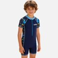 thumbnail image 1 of Ticikt Boys' Athletic One-Piece Swimsuit, Front Zip Rash Guard for Swim Training,Blue, 1 of 9