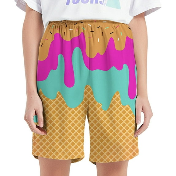 Ticikt Boys Athletic Shorts Basketball Shorts Melting Ice Cream Teens Hiking Gym Shorts with Pocket for Outdoor Activity,Color:Yellow,13-14 Years