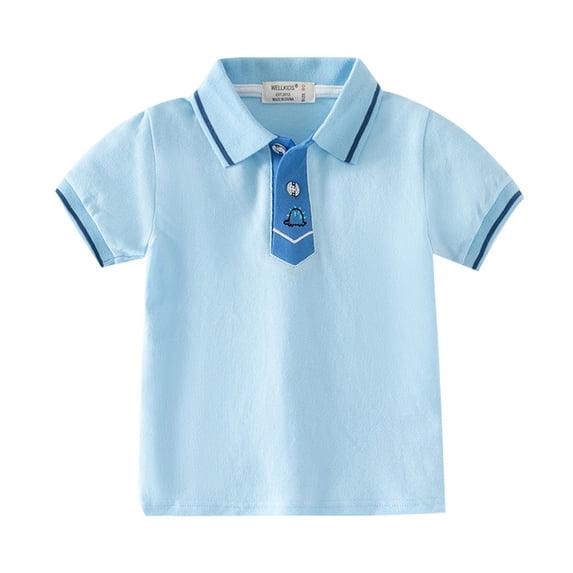 Ticikt Boys Back to School Short Sleeve Collared Polo T-Shirt, Front Button Closure & Embroidered Logo,Color:Blue,Size:5-6 Years