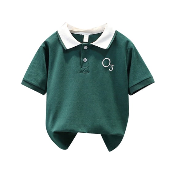 Ticikt Boys Back to School Short Sleeve Collared Polo T-Shirt, Front Button Closure & Embroidered Logo,Color:Green,Size:4-5 Years