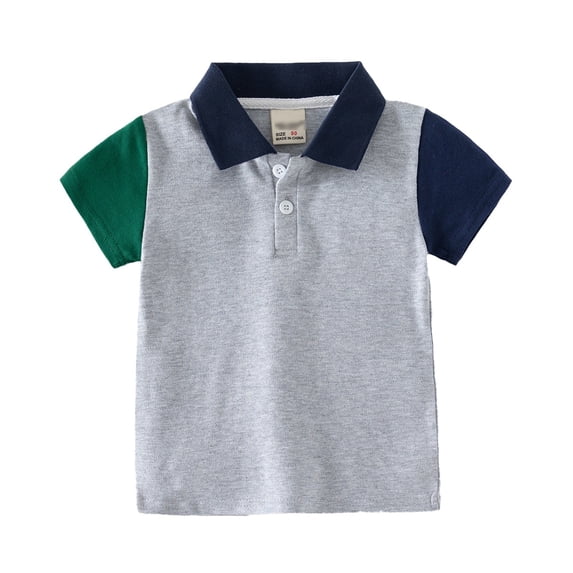 Ticikt Boys Back to School Short Sleeve Collared Polo T-Shirt, Front Button Closure & Embroidered Logo,Color:Grey,Size:3-4 Years