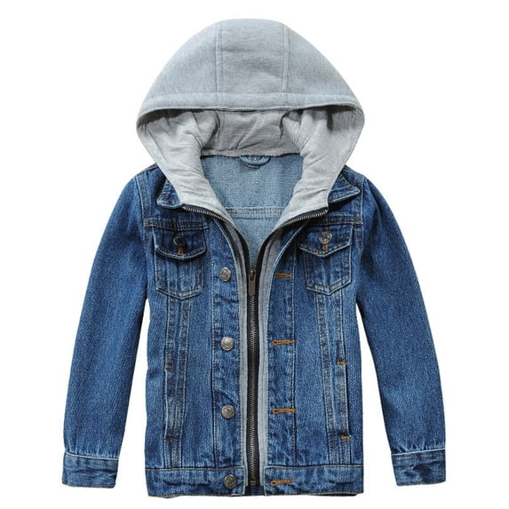 Ticikt Boys' Basic Denim Trucker Jackets Children Fall Hoodies Trendy Jeans Coats,Color:Blue,5-6 Years