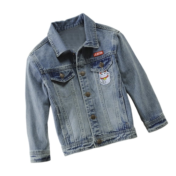 Ticikt Boys Denim Jacket, Cotton & Cotton Blend Flex Washed Spring Fall Outerwear Trucker Casual Denim Coat Classic Outwear for Boys,Color:Blue,13-14 Years