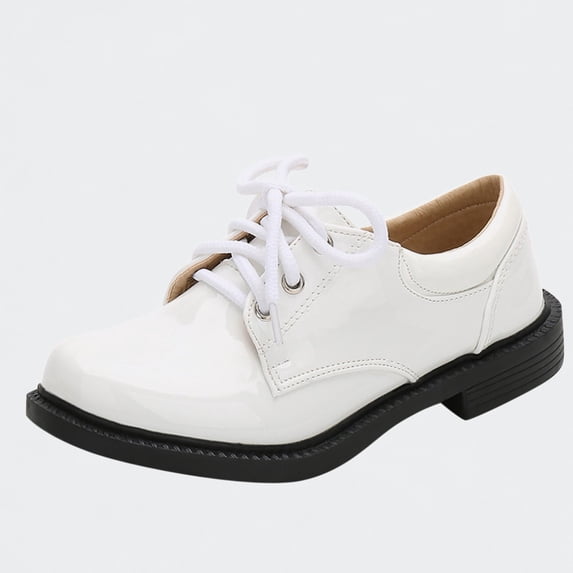Ticikt Boys Formal Oxford Shoes, Shiny Patent Leather Lace-Up Dress Shoes for Uniform & Events,White,Size:11-11.5 Years