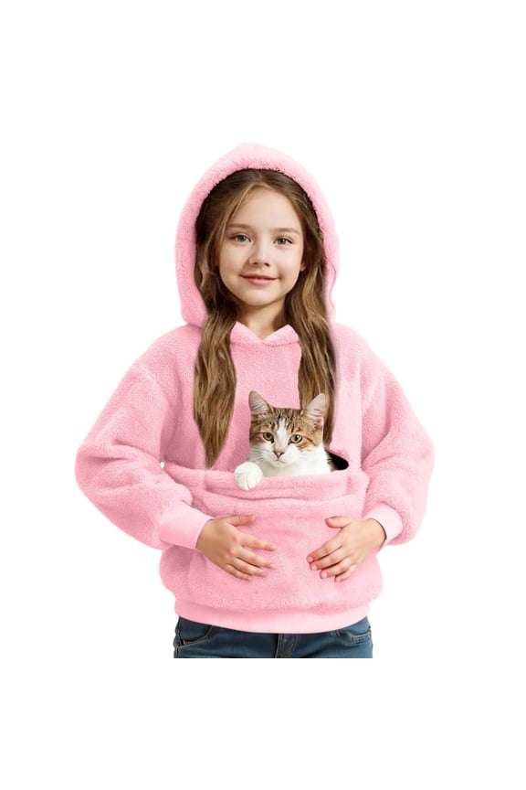 Boys Girls Cat Pouch Hoodie - Kitten Puppy Carrier Holder Sweatshirt Long Sleeve Pullover Tops