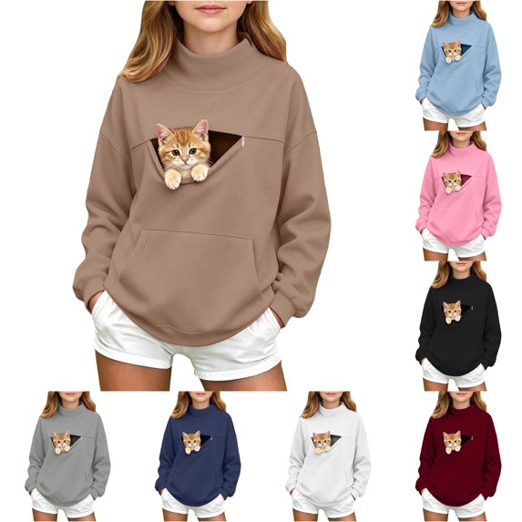 Ticikt Boys Girls Hoodies - Pet Holder Kitten Puppy Carriers Pullover Long Sleeve Sweatshirt,Khaki