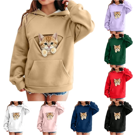 Ticikt Boys Girls Hoodies - Pet Holder Kitten Puppy Carriers Pullover Long Sleeve Sweatshirt,Khaki