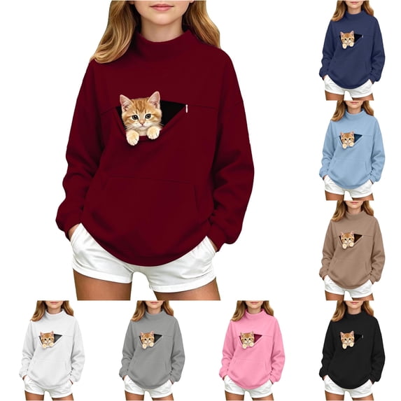 Ticikt Boys Girls Hoodies - Pet Holder Kitten Puppy Carriers Pullover Long Sleeve Sweatshirt,