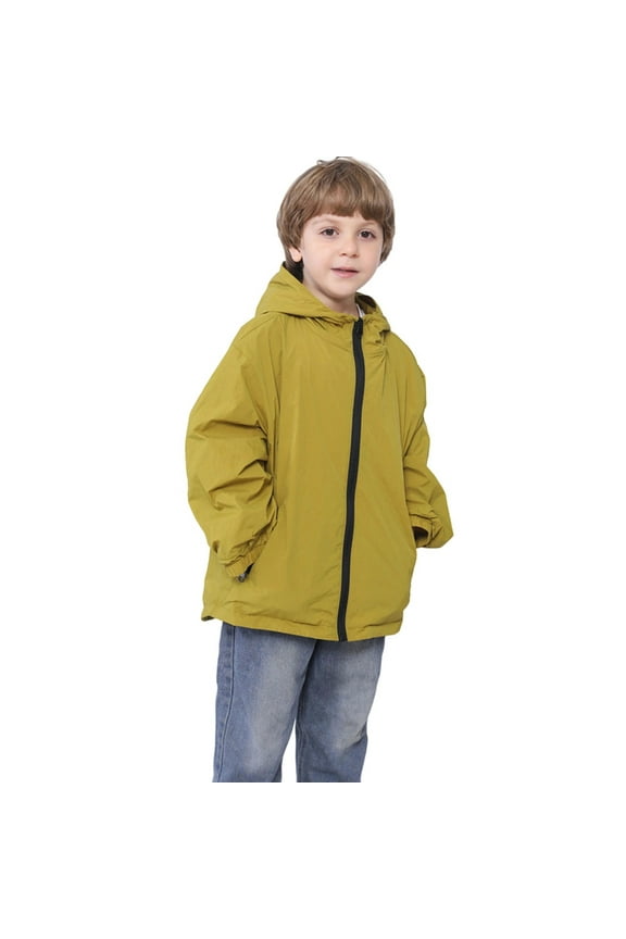 Ticikt Boys Girls Rain Jacket,Kids Lightweight Waterproof Hooded Raincoats Windbreakers,Outdoor Hiking Coat,Color:Yellow,2-3 Years