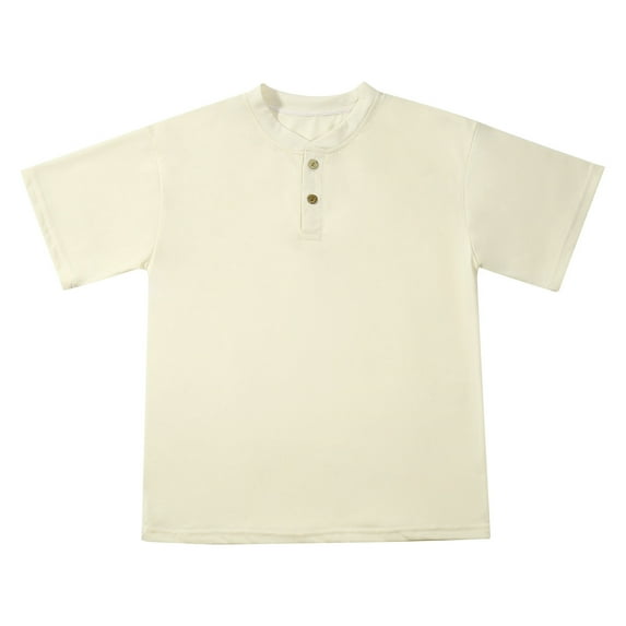Ticikt Boys Henley Short Sleeve Shirts Kids Cotton Casual T-Shirt Button Front Solid Tops Tees Summer Clothes,Color:Beige,13-14 Years