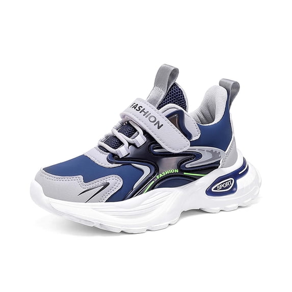Ticikt Boys Hiking Shoes Hook and Loop Mesh Resistant Outdoor Trekking Walking Running Sneakers Lightweight and Breathable(Little/Big Kids),Color:Blue