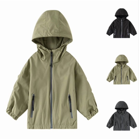 Ticikt Boys Hooded Cargo Jacket, Solid Color Windbreaker Coat for 2-13Y Kids,Green