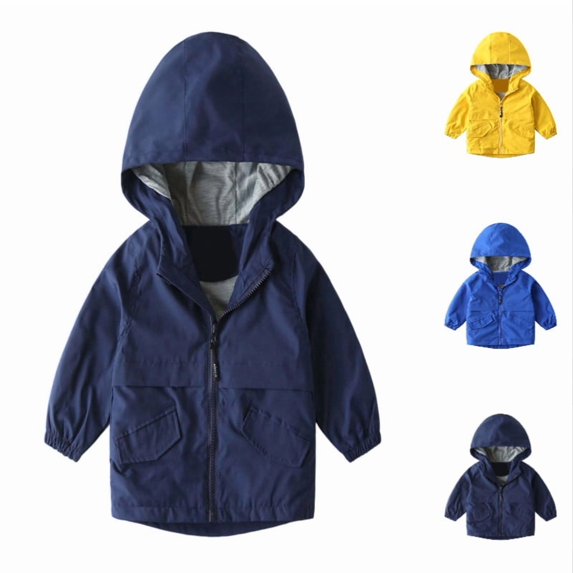 Ticikt Boys Hooded Cargo Jacket, Solid Color Windbreaker Coat for 2-13Y Kids,Navy