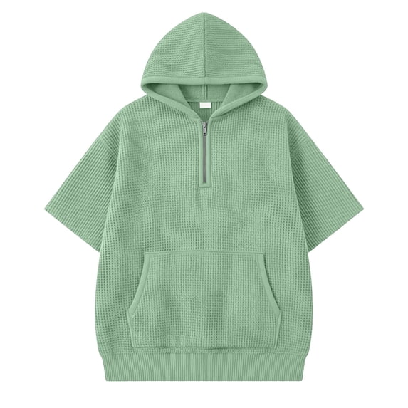 Ticikt Boys Knit Short Sleeve Hooded Sweatshirt Casual Pullover Top for Kids Youth Children,Color:Light Green,Size:5-6 Years