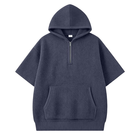 Ticikt Boys Knit Short Sleeve Hooded Sweatshirt Casual Pullover Top for Kids Youth Children,Color:Navy,Size:7-8 Years
